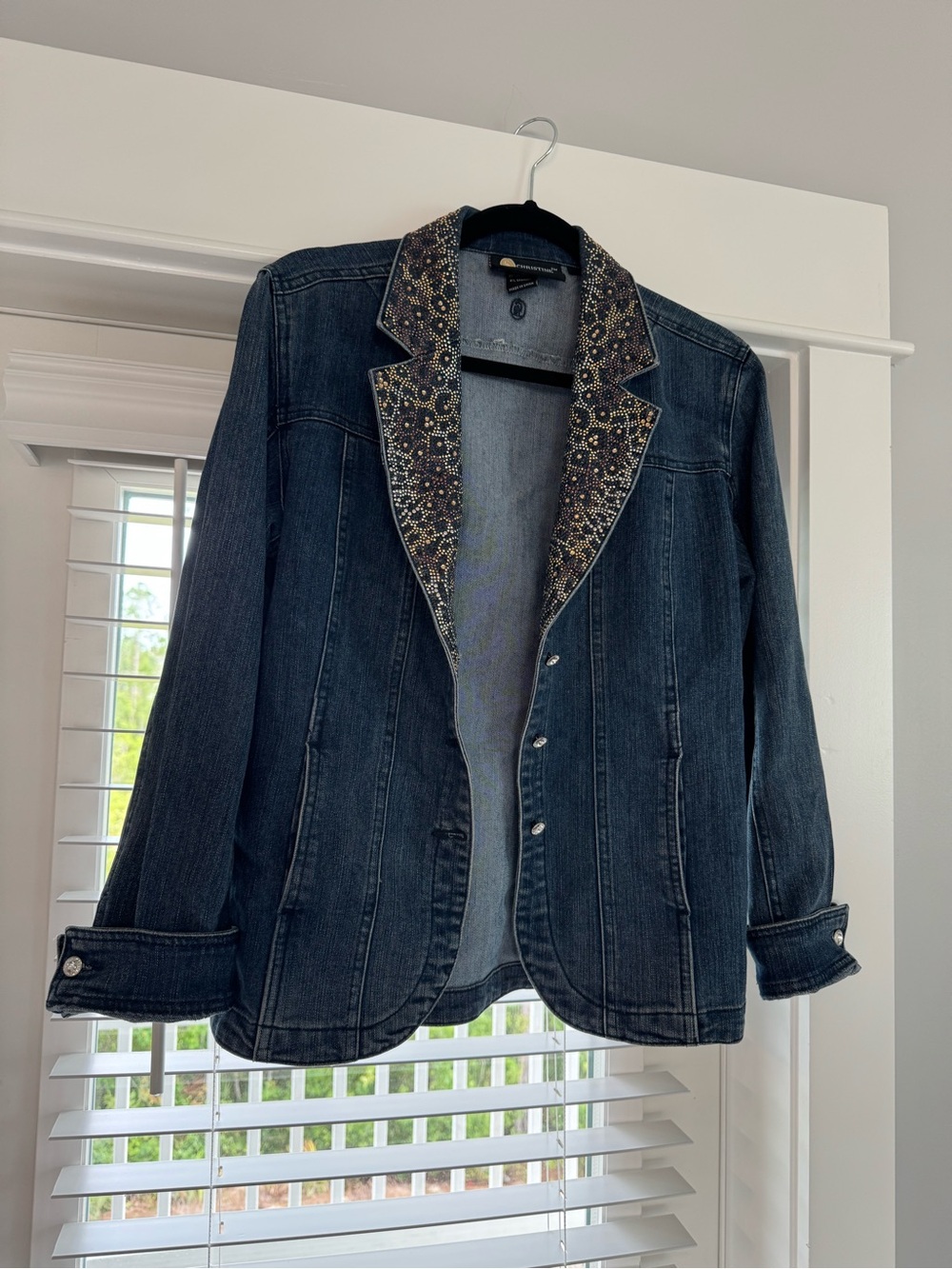Christine Alexander Dark Blue Denim Jacket with Embellished Lapel